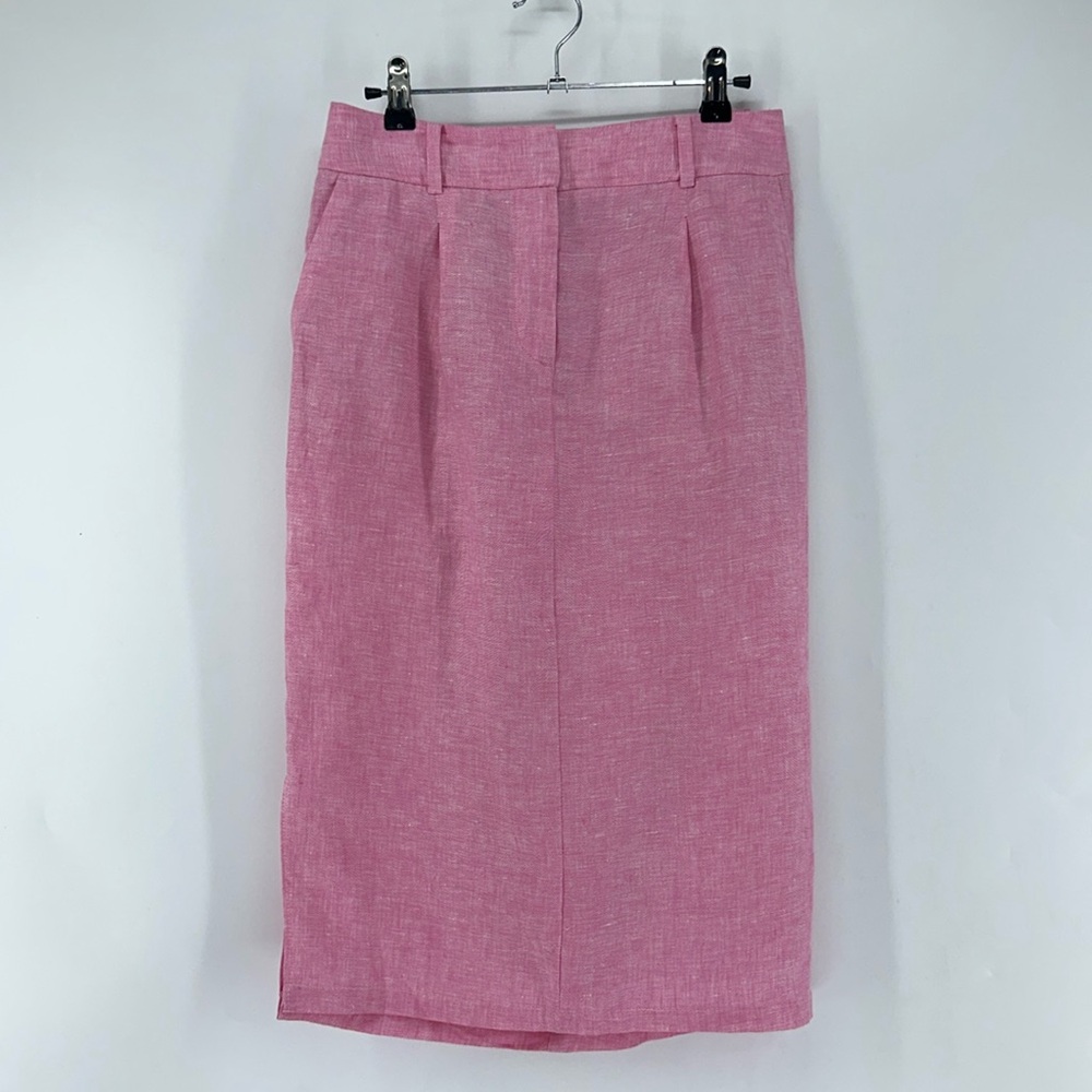 Talbots 100% Linen Pink Midi Skirt with Slit - Picture 5 of 16